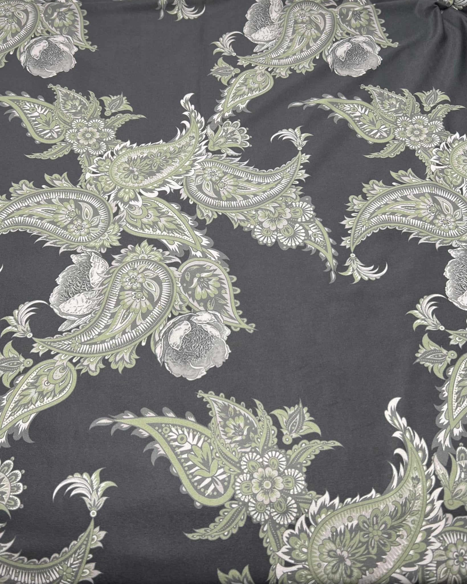 Large Khaki Paisley Super Soft Print Spun Poly Stretch Fabric - T9 Fabrics